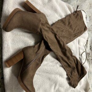 Fashion Nova Taupe Over The Knee Boots, Suede, Size 7